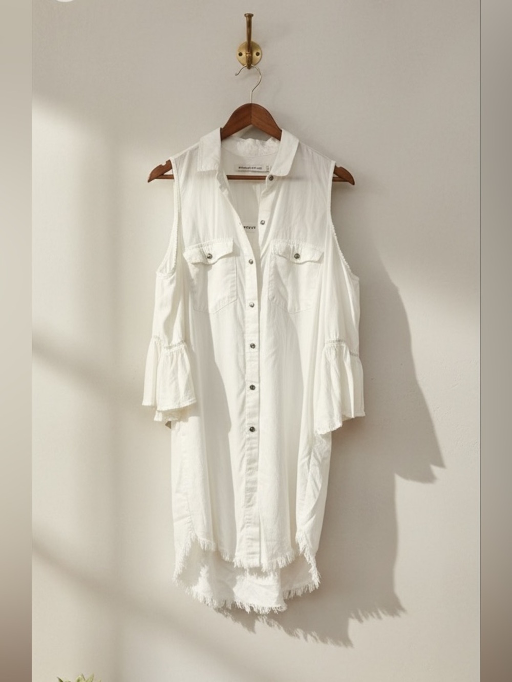 Standard Grace White Button Front Cold Shoulder High Low Shirt Dress Size L